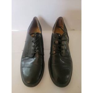 Nine West Women's Black Leather Lace-Up Oxford Stacked Heel Shoes Size 7.5M